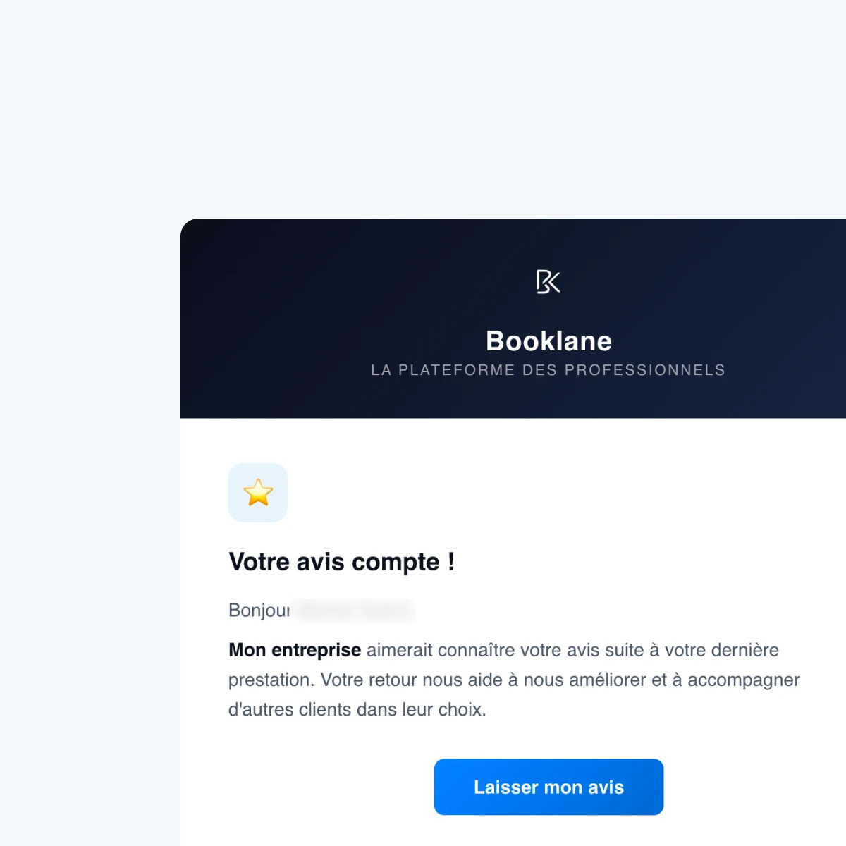 E-mail de demande d'avis envoyé au client